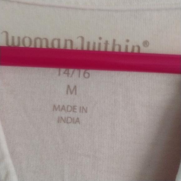 Woman Within Embroidered Floral Aztec Boho Whimsical Pink White Top SIZE 14-16 - Picture 11 of 14